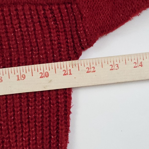 American Eagle Sweater Mens Small Red Patchwork Cable Knit Crewneck Pullover Y2K - Picture 7 of 10